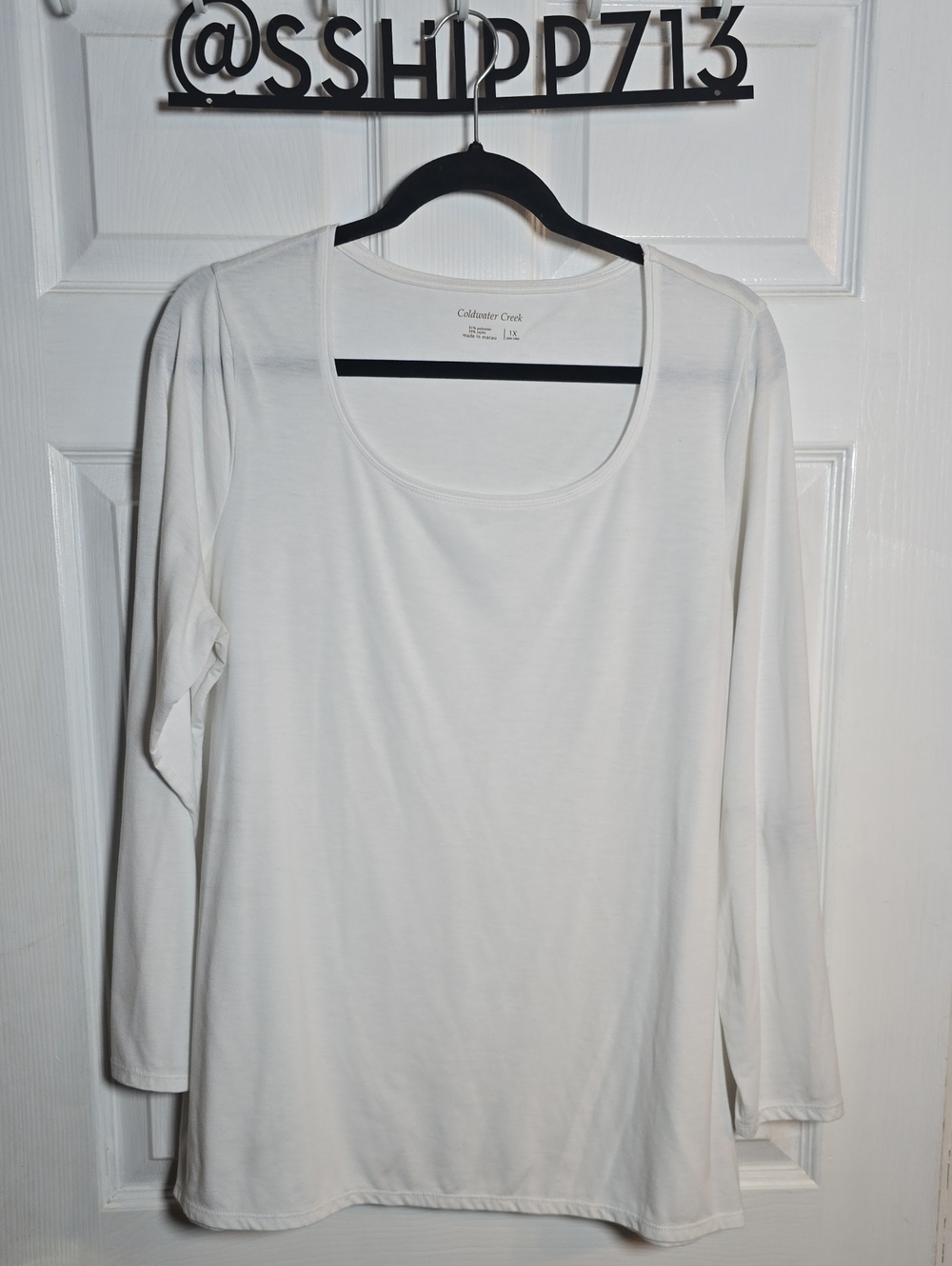 Coldwater Creek 1X White Long Sleeve Scoop Neck Tee